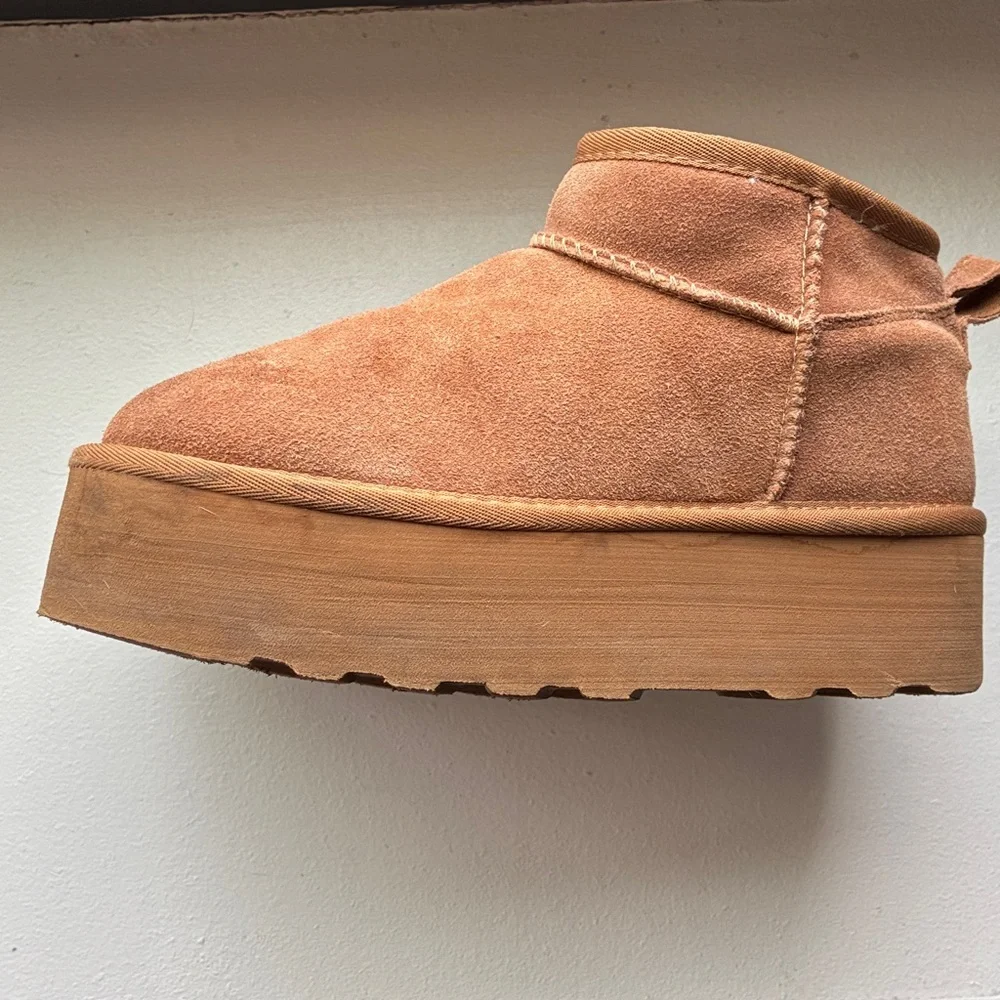 Cushionaire Chestnut Suede Ankle Boots with Faux Fur Lining - Picture 2 of 8